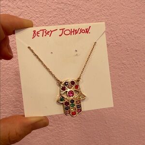 Betsey Johnson Multicolor Hamsa Pendant Necklace - Gold Tone